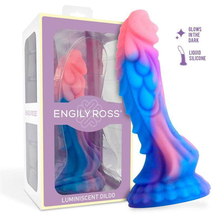 Luminiscent Dragon Shaped Dildo 18 cm, silicone fantasy dildo with suction cup, packaging by Engily Ross