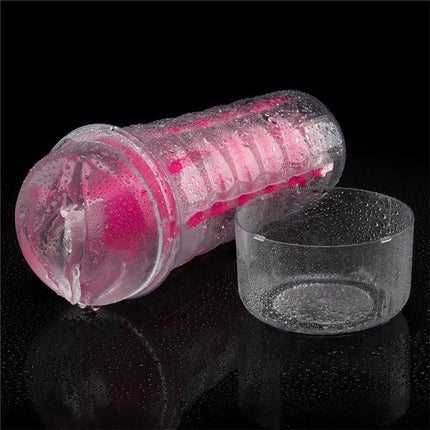 Lumino Play Masturbator Pink Glow 8.5 with textured interior and glow-in-the-dark feature, enhancing pleasure for discreet sessions.