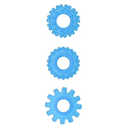 Glow-in-the-dark blue rings from Lumino Play Set 3 Penis Ring Blue Light, designed for versatile wear and intimate play.