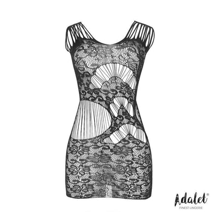 Luna Bodystocking Geometric and Floral Pattern by Adalet featuring delicate mesh design with bold geometric and floral accents.