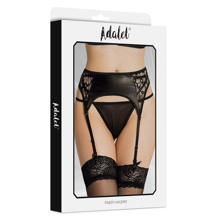 Luva Garter with Floral Lace and Thong Set by Adalet in packaging, featuring sensual floral lace design for women's confidence and comfort.