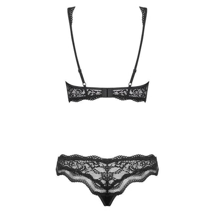 Luvae 2 Pieces Set, featuring a seductive underwired bra and deep black thong in lace, elegant lingerie for confident silhouette.