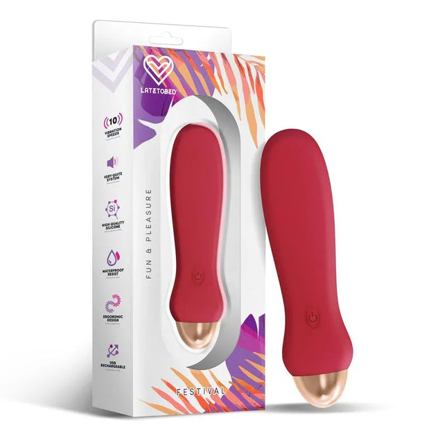 Luxo Stimulator 10 Speeds Rust Red in packaging, ergonomic design for private enjoyment.