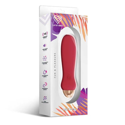 Luxo Stimulator 10 Speeds Rust Red in packaging, featuring ergonomic design and multiple vibration speeds for personal enjoyment.