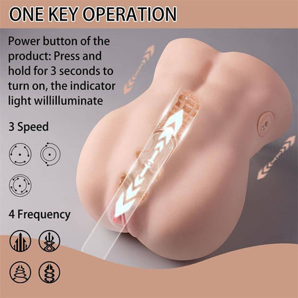 Lydia Thrusting Masturbator 6.5kg, featuring lifelike torso with 3-speed and 4-frequency settings for immersive stimulation.