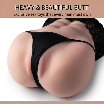 Lydia Thrusting Masturbator 6.5kg with realistic lifelike torso in black lingerie, featuring contouring for authentic stimulation.