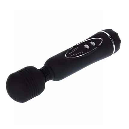 Magic Massager Black with multiple heads for relaxation and pleasure, waterproof and travel-friendly.