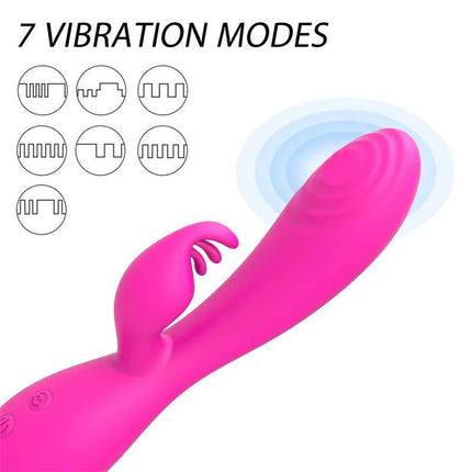 Magic Stick Rabbit Vibe with Pulsation Fuchsia showcasing 7 vibration modes in pink silicone.