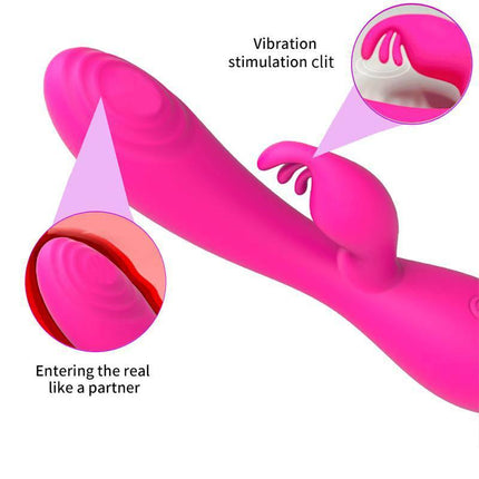 Close-up of Magic Stick Rabbit Vibe with Pulsation Fuchsia showing vibration features and design for G-Spot stimulation.