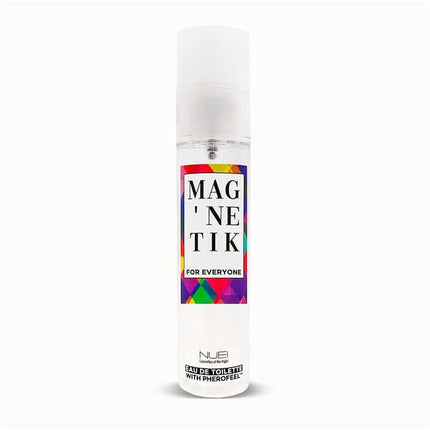 Magnetik For Everyone Non-binary Pheromone Perfume 50 ml bottle with colorful label and sprayer cap.