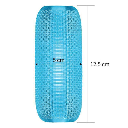 Male Masturbator Double Side Stroker Blue with dimensions 5 cm by 12.5 cm, flexible design for enhanced solo play.