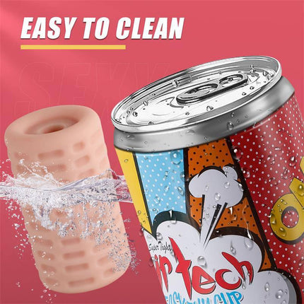 Male Masturbator Easy Fun Cup with easy-to-clean feature and colorful tin-shaped design.