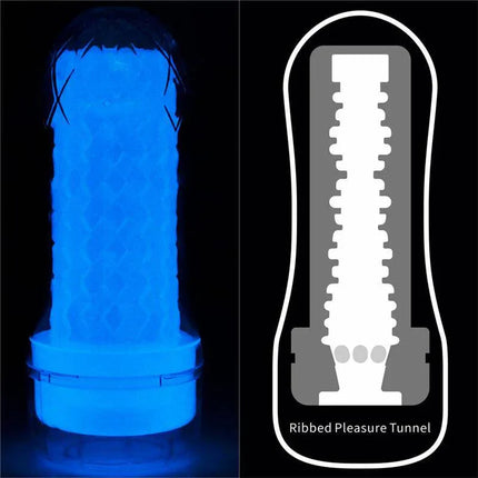 Male Masturbator Lumino Blue Light glowing with ribbed pleasure tunnel illustration