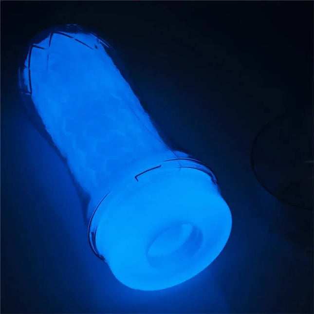 Male Masturbator Lumino Blue Light glowing in dark with non-toxic shiny powder.