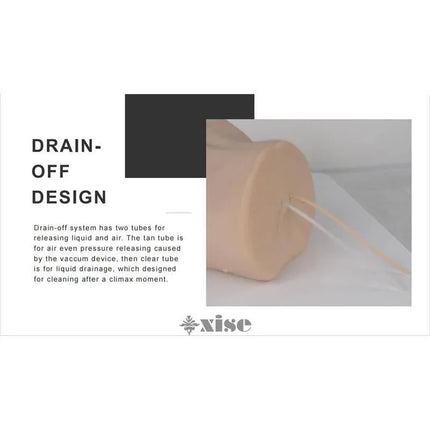 Male Masturbator Mignon Doll with Vibration and Sucking 6.1 kg with drain-off design detail, featuring air and liquid release tubes.