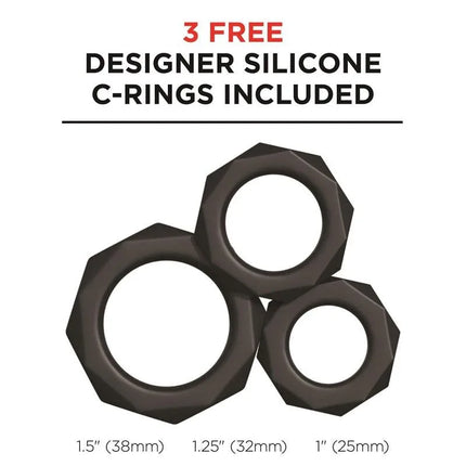 3 free designer silicone C-rings included with Male Masturbator Mouth Moto Stroker