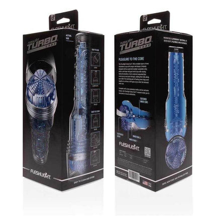 Packaging of Fleshlight Turbo Core, a premium Male Masturbator Turbo Core product with lifelike oral-simulation technology.