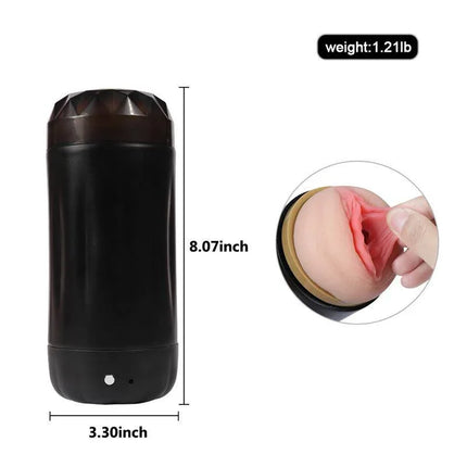 Male Masturbator Vagina Alle with realistic vagina-shaped sleeve and intelligent feedback, 8.07 inches high and 3.30 inches wide.