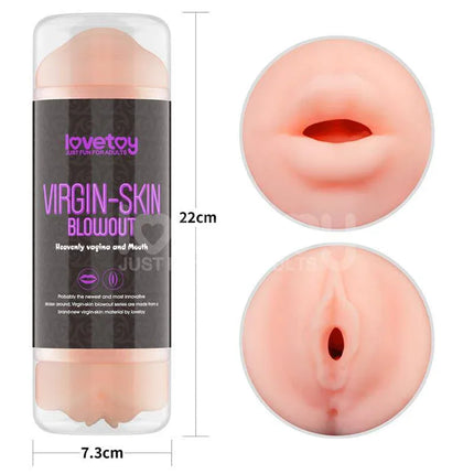 Male Masturbator Virgin-skin Vagina and Mounth dual-entry stroker for realistic pleasure with mouth and anal textures.