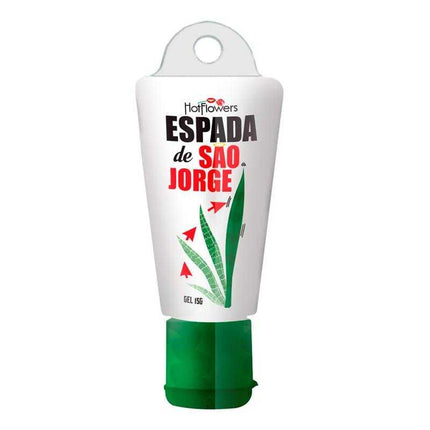 Front view of the Male Stimulating Gel Espada de San Jorge 15gr tube highlighting its compact and travel-friendly design.