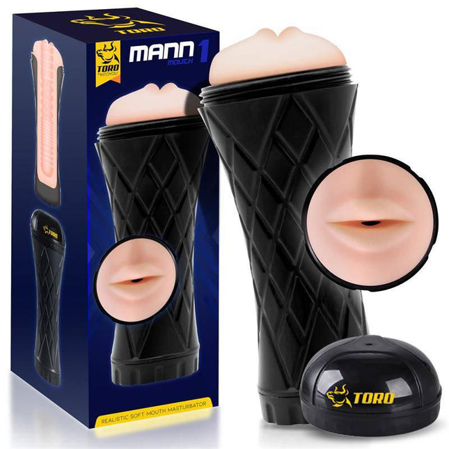 Mann1 Realistic Male Masturbator Mouth Shape with textured interior and secure lid for intense pleasure