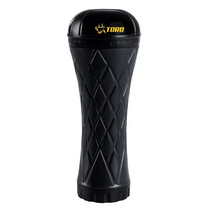 Mann1 Realistic Male Masturbator Mouth Shape with a black textured exterior design and secure lid.