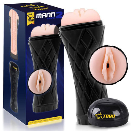 Mann2 Realistic Male Masturbator Vagina Shaped with textured tunnel and vagina-shaped opening for lifelike stimulation.