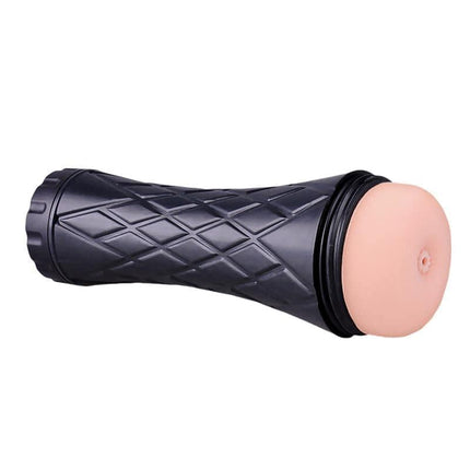 Mann3 Realistic Male Masturbator Anus Shaped with textured black sleeve designed for lifelike sensations and immersive experiences.