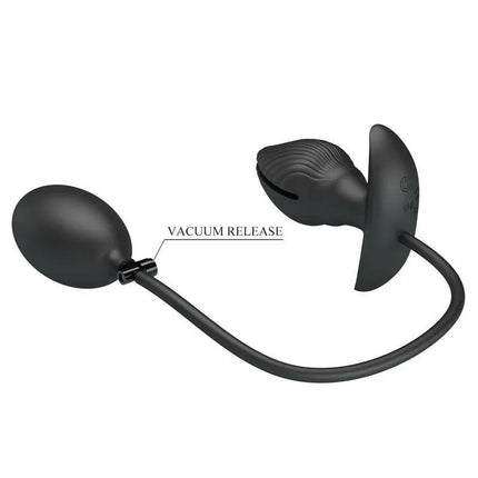 Manson Inflatable Butt Plug with Vibration showing design with vacuum release and pump for customizable stimulation.