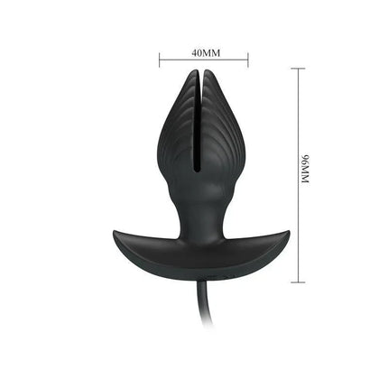 Manson Inflatable Butt Plug with Vibration, black color, measurement dimensions 40mm by 96mm, adjustable anal sex toy