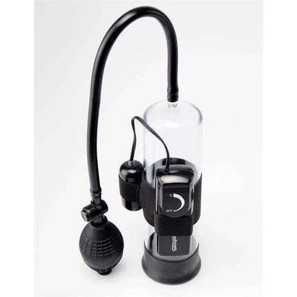 Manual Penis Pump with Vibration featuring a transparent PVC cylinder and wired vibrating bullet for enhanced performance.