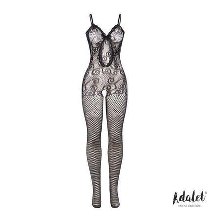 Many Bodystocking Open croch by Adalet – elegant open crotch lingerie with pronounced neckline, centered bow, unique feminine silhouette.