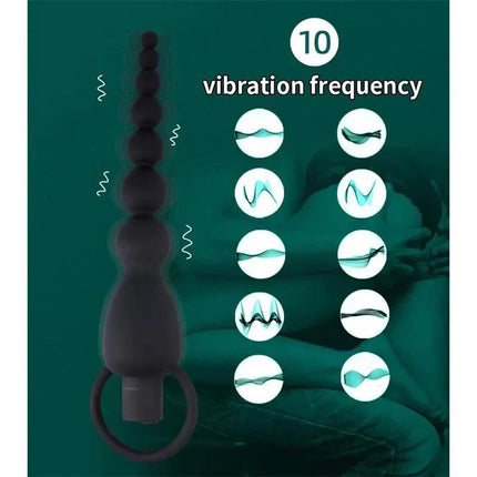Marbe Anal Chain with Vibration USB Silicone showcasing 10 vibration frequencies.