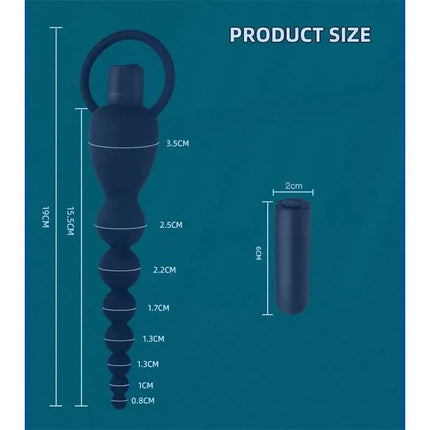 Diagram showing the size details of Marbe Anal Chain with Vibration USB Silicone.