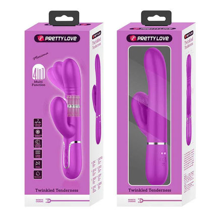 Mariana Vibrator 4 in 1 Silicone Fuchsia in packaging, showing versatile rabbit-shaped design for internal and external pleasure.