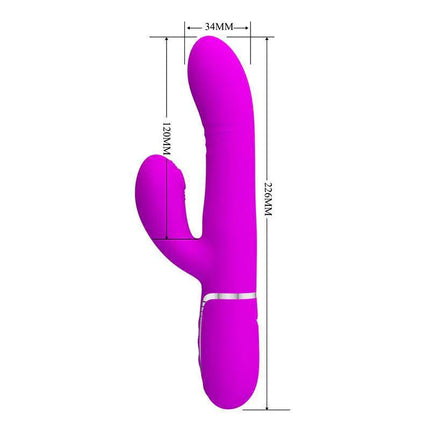 Mariana Vibrator 4 in 1 Silicone Fuchsia showing dimensions in fuchsia color