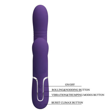 Mariana Vibrator 4 in 1 Silicone Purple with control buttons for customization and multi-sensory pleasure.