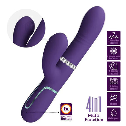 Mariana Vibrator 4 in 1 Silicone Purple with 7 vibration modes and waterproof design for versatile pleasure.