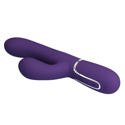 Mariana Vibrator 4 in 1 Silicone Purple with bunny-style design for internal and clitoral stimulation, ideal for solo or couple use.