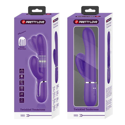 Mariana Vibrator 4 in 1 Silicone Purple in packaging, featuring versatile design for internal and external stimulation.