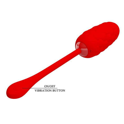 Marina Vibrating Egg Red with silky silicone, quilted texture, and 12 functions for versatile sensations. Features on/off button.