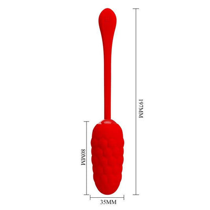 Marina Vibrating Egg Red with silicone quilted texture and 12 functions for solo pleasure, measures 108mm with 35mm width.