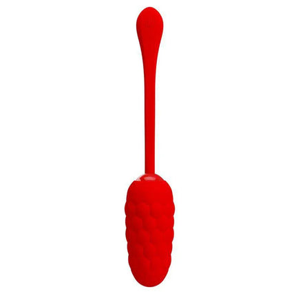 Marina Vibrating Egg Red in silky silicone with quilted texture, features 12 functions for solo play, bath-friendly, body-safe design.