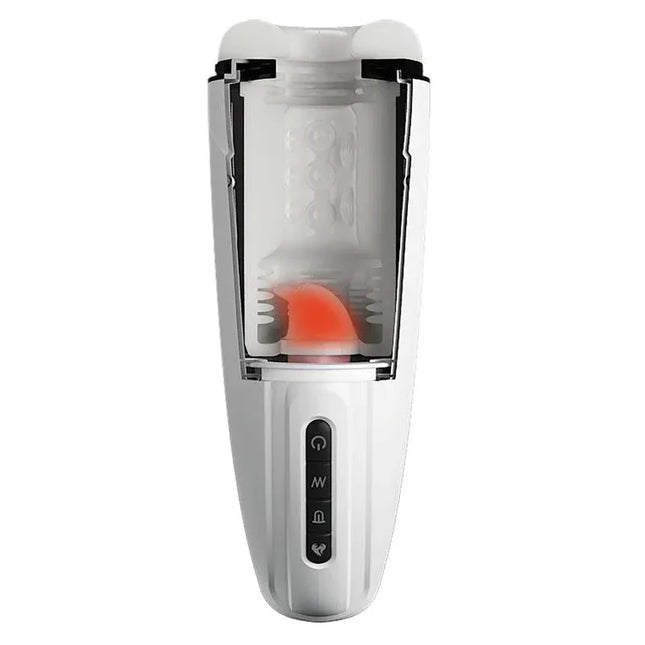 Marissa Male Masturbator Vibration, Heating, Sex Talk and Licking device showcasing interior design and control panel.