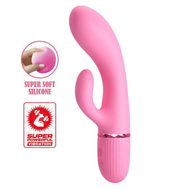 Marski Vibrator with Rabbit G Spot Pink, premium 10-function silicone vibrator for dual-stimulation with G-spot and clitoral stimulation.