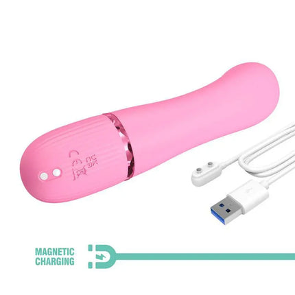 Marski Vibrator with Rabbit G Spot Pink with USB charging cable, 10-function silicone vibrator for dual-stimulation pleasure.