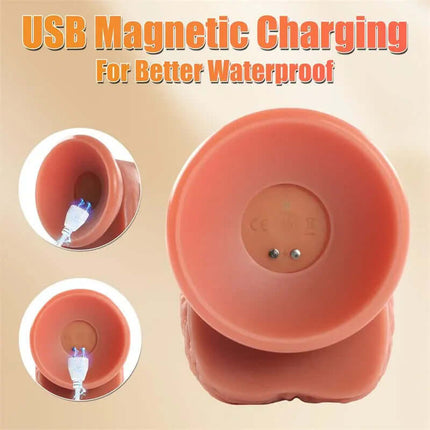 Marvin Dildo with Thrusting and Vibratiion 8.07 showing USB magnetic charging for waterproof functionality