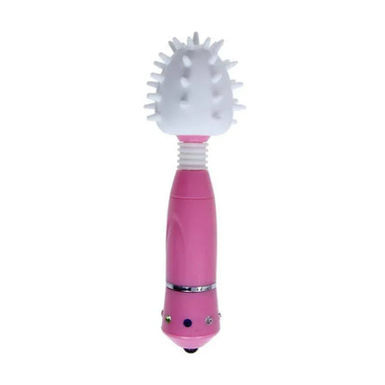 Masager and 3 Heads Pack Mini Rock pink massager with spiky silicone head for relaxation and intimate use.