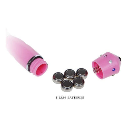 Masager and 3 Heads Pack Mini Rock accessories and 5 LR44 batteries displayed