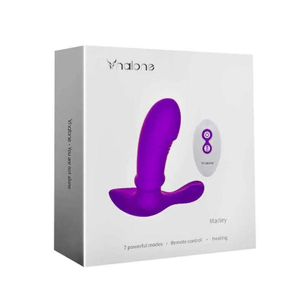 Masager Marley Light Lilac wireless massager with heat, 7 vibration modes, and remote control in product packaging